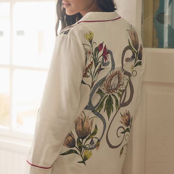 By Anthropologie Flannel Buttondown Pajama Top blouse L NEW NWT - Picture 3 of 14